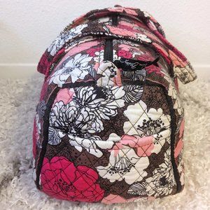 Quilted pink brown floral Vera Bradley duffel bag with zipper